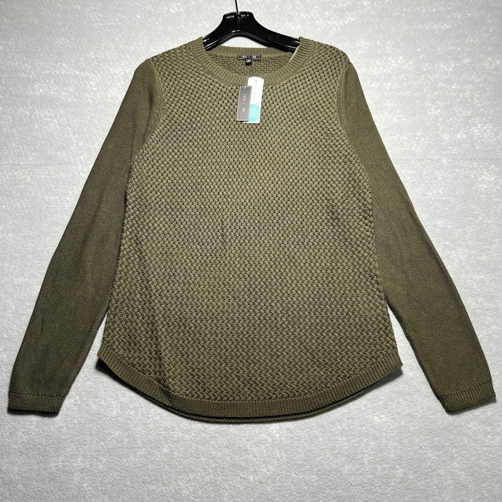 Lety and Me Olive Green Waffle Knit Sweater with Brown Elbow Pads Women’s SZ: M